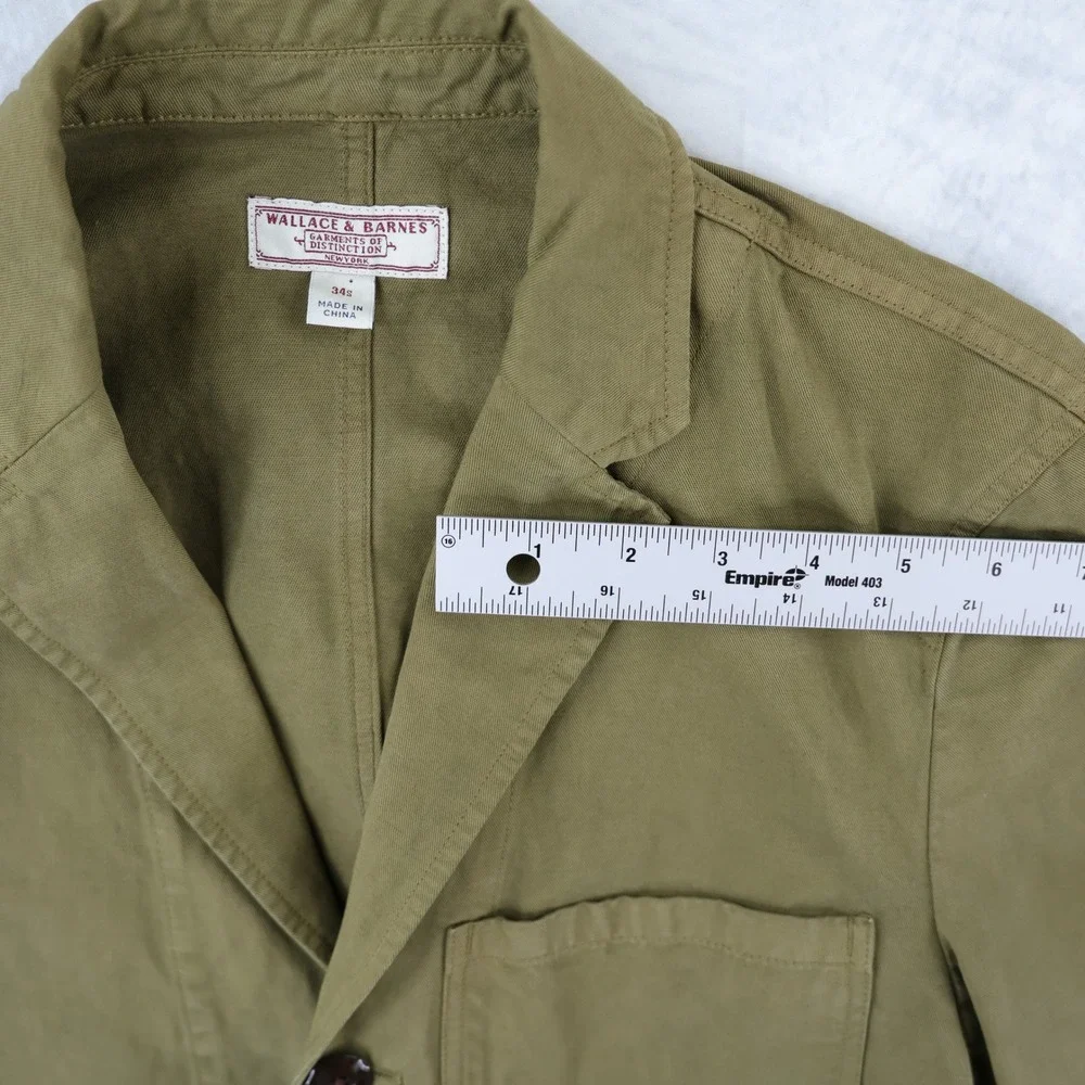 Wallace & Barnes Slim Fit Chore Blazer Mens 34S Olive Green Cotton Linen Jacket